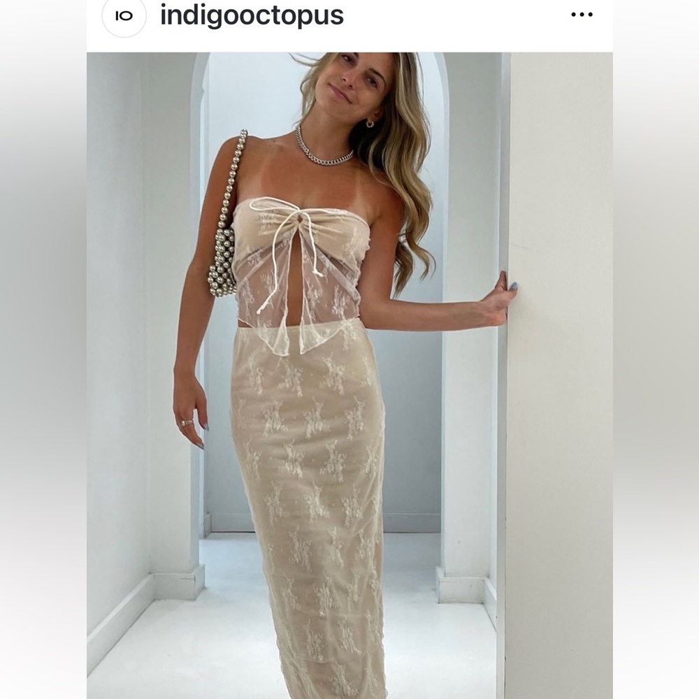 NWT indigo octopus Misty lace skirt set size small stretch lined lace overlay